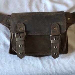 Brown leather handmade festival utility belt and bag/Fanny pack